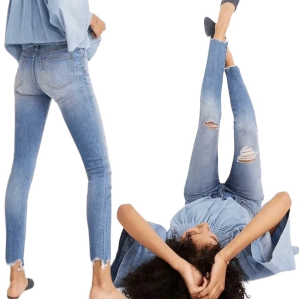 Madewell High Rise Distressed Skinny Jeans with Raw Edge hem Size 28